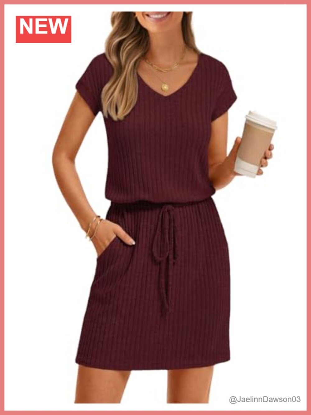 Women's Summer Cap Sleeve V-Neck Mini Dress with Pockets
